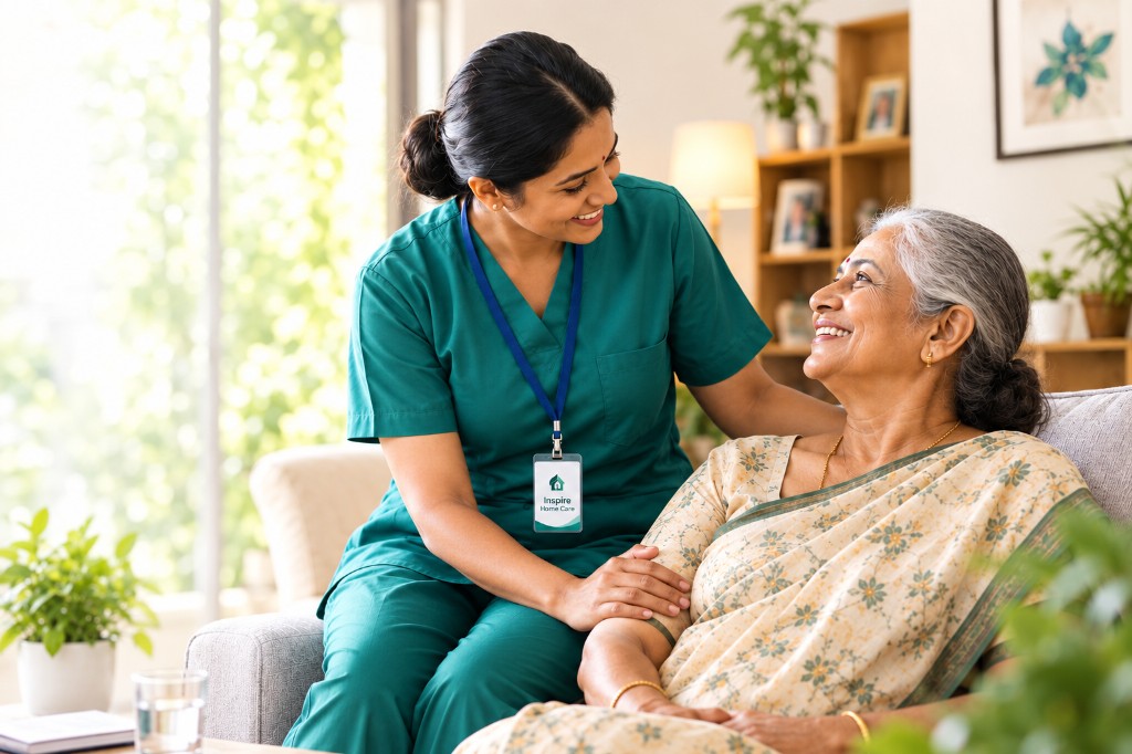 Inspire Home Care nurse with an elderly patient at home